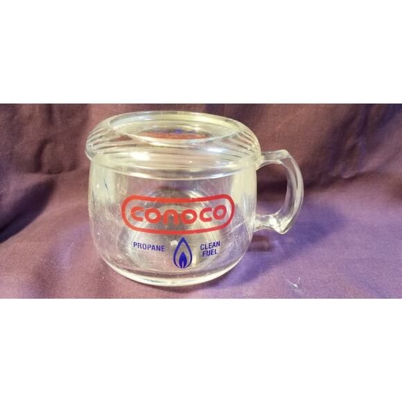 Original Vintage CONOCO Clear Glass Coffee Cup Mug with Lid/Coaster - Picture 1 of 7